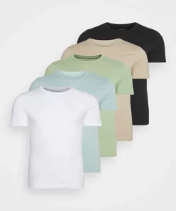 Pier One Uomo 5 PACK - T-shirt Basic - White/beige/black