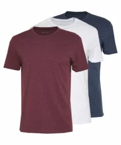 Pier One Uomo 3 PACK - T-shirt Basic - Mottled Bordeaux/white/blue