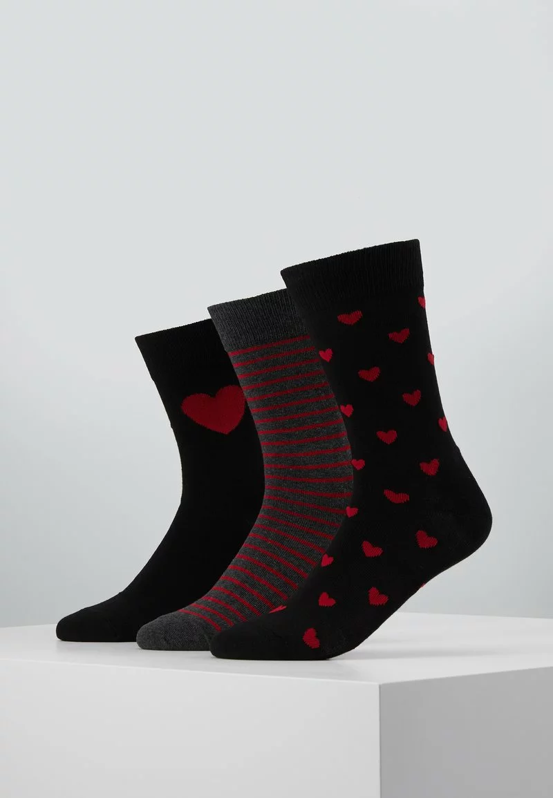 Pier One Uomo VALENTINES 3 PACK - Calze - Black/dark Red 3 Pier One Uomo VALENTINES 3 PACK - Calze - Black/dark Red