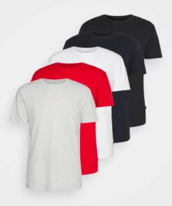 Pier One Uomo 5 PACK - T-shirt Basic - Mottled Light Grey/white/dark Blue