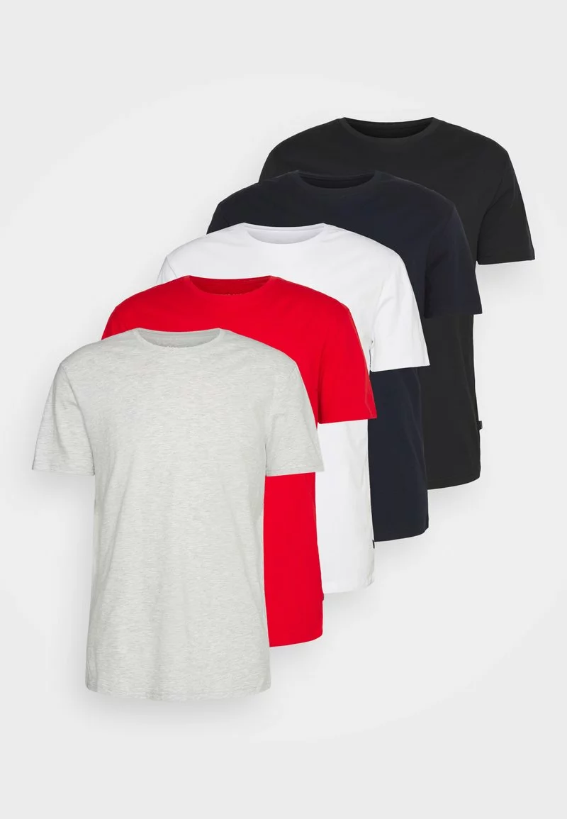 Pier One Uomo 5 PACK - T-shirt Basic - Mottled Light Grey/white/dark Blue 3 Pier One Uomo 5 PACK - T-shirt Basic - Mottled Light Grey/white/dark Blue