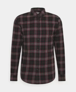 Pier One Uomo Camicia - Mottled Dark Grey / Bordeaux