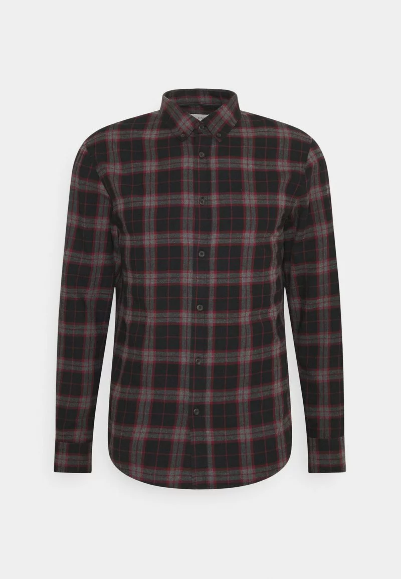 Pier One Uomo Camicia - Mottled Dark Grey / Bordeaux 3 Pier One Uomo Camicia - Mottled Dark Grey / Bordeaux