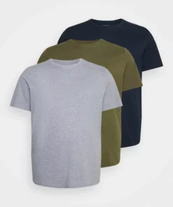 Pier One Uomo 3 PACK - T-shirt Basic - Olive/dark Blue/grey