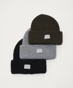 Pier One 3 PACK UNISEX - Berretto - Black/grey/khaki