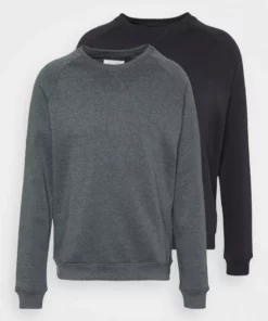 Pier One Uomo 2er Pack CREW NECK - Felpa - Black/mottled Dark Grey