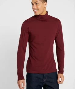 Pier One Uomo Maglietta A Manica Lunga - Bordeaux