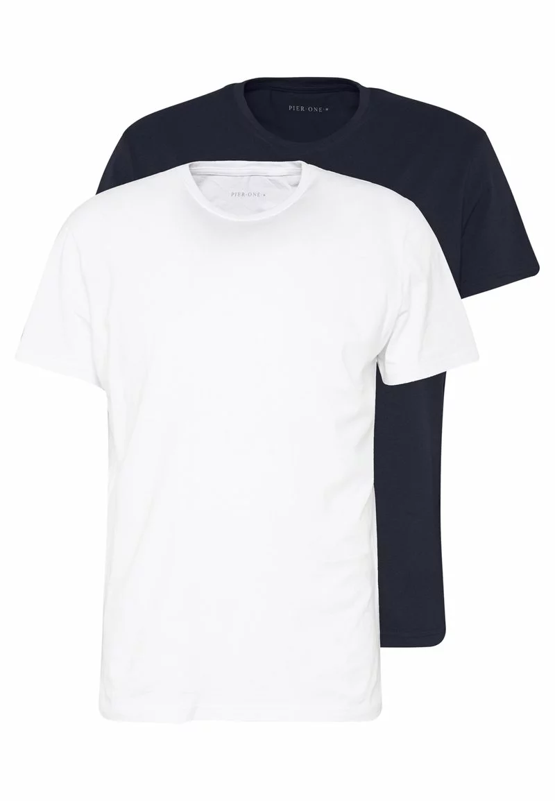 Pier One Uomo 2 PACK - T-shirt Basic - White/dark Blue 3 Pier One Uomo 2 PACK - T-shirt Basic - White/dark Blue