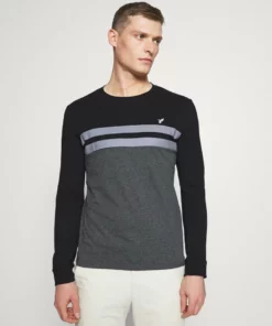 Pier One Uomo Maglietta A Manica Lunga - Black/mottled Dark Grey