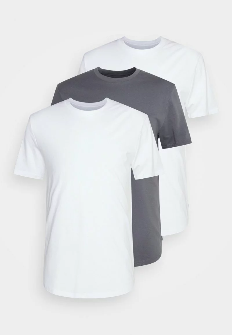 Pier One Uomo 3 PACK - T-shirt Basic - White/dark Grey 3 Pier One Uomo 3 PACK - T-shirt Basic - White/dark Grey