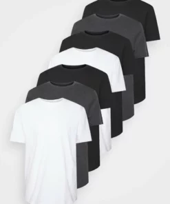 Pier One Uomo 7 PACK - T-shirt Basic - Mottled Dark Grey/white/black