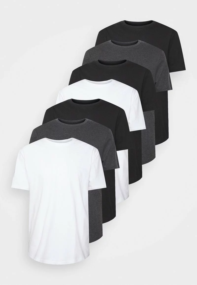 Pier One Uomo 7 PACK - T-shirt Basic - Mottled Dark Grey/white/black 3 Pier One Uomo 7 PACK - T-shirt Basic - Mottled Dark Grey/white/black